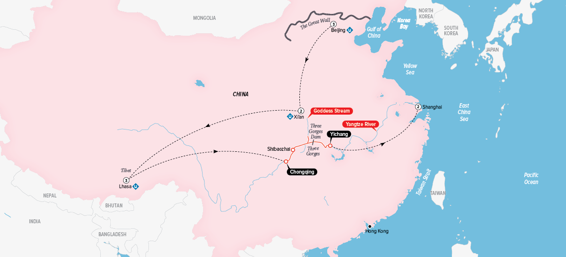 China, Tibet & the Yangtze Map