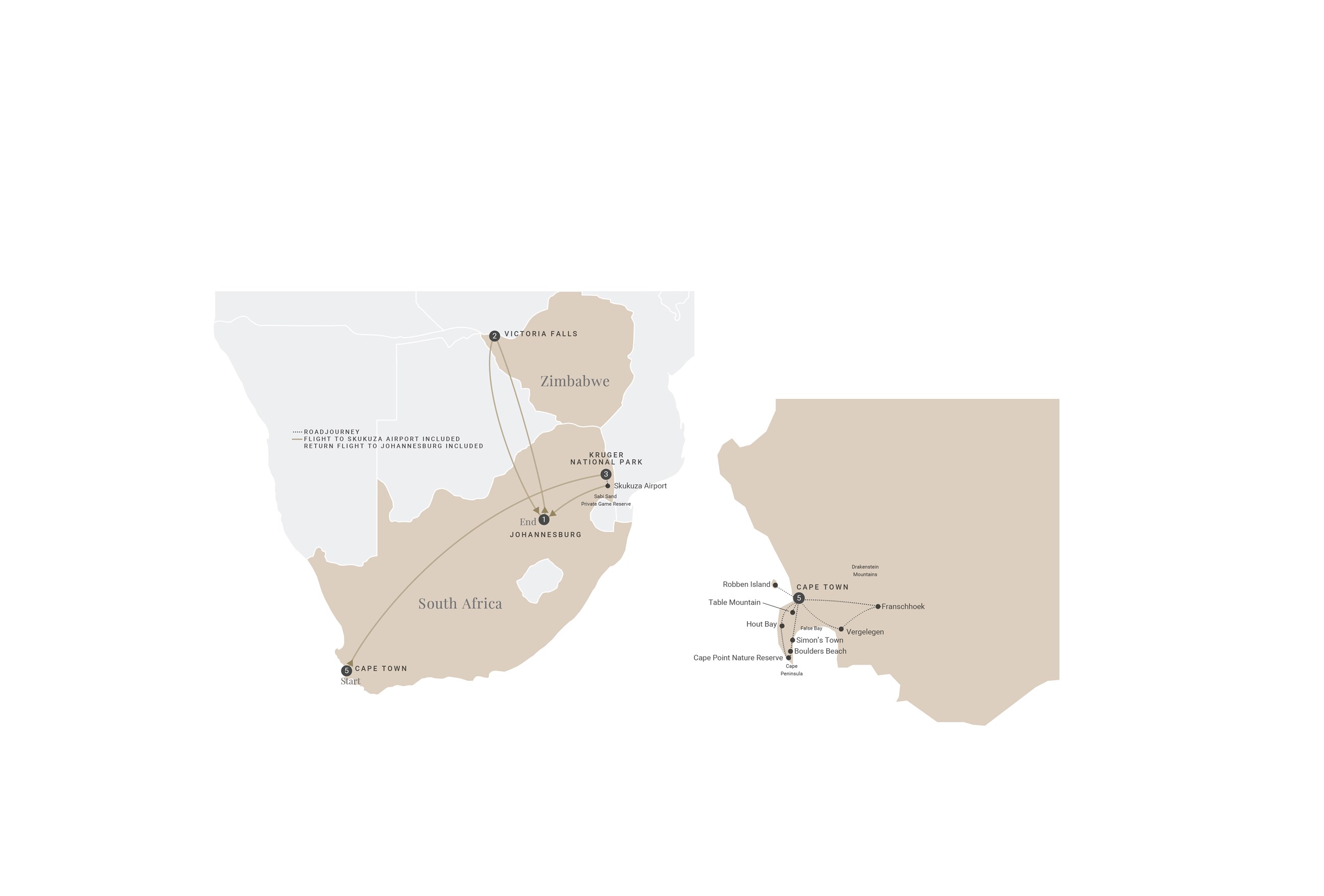 Spectacular South Africa with Victoria Falls Map