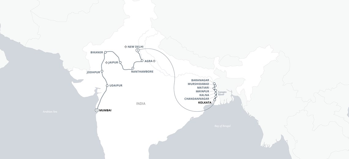 Cruise & Rail: The Sacred Ganges & the Maharajas' Express Map