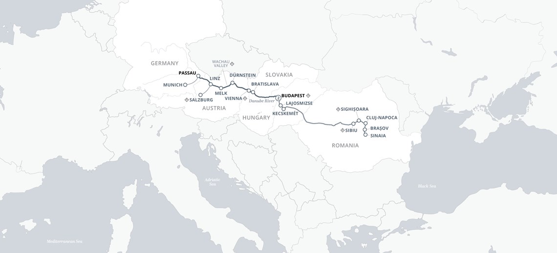 Cruise & Rail: Castles of Transylvania & the Enchanting Danube Map