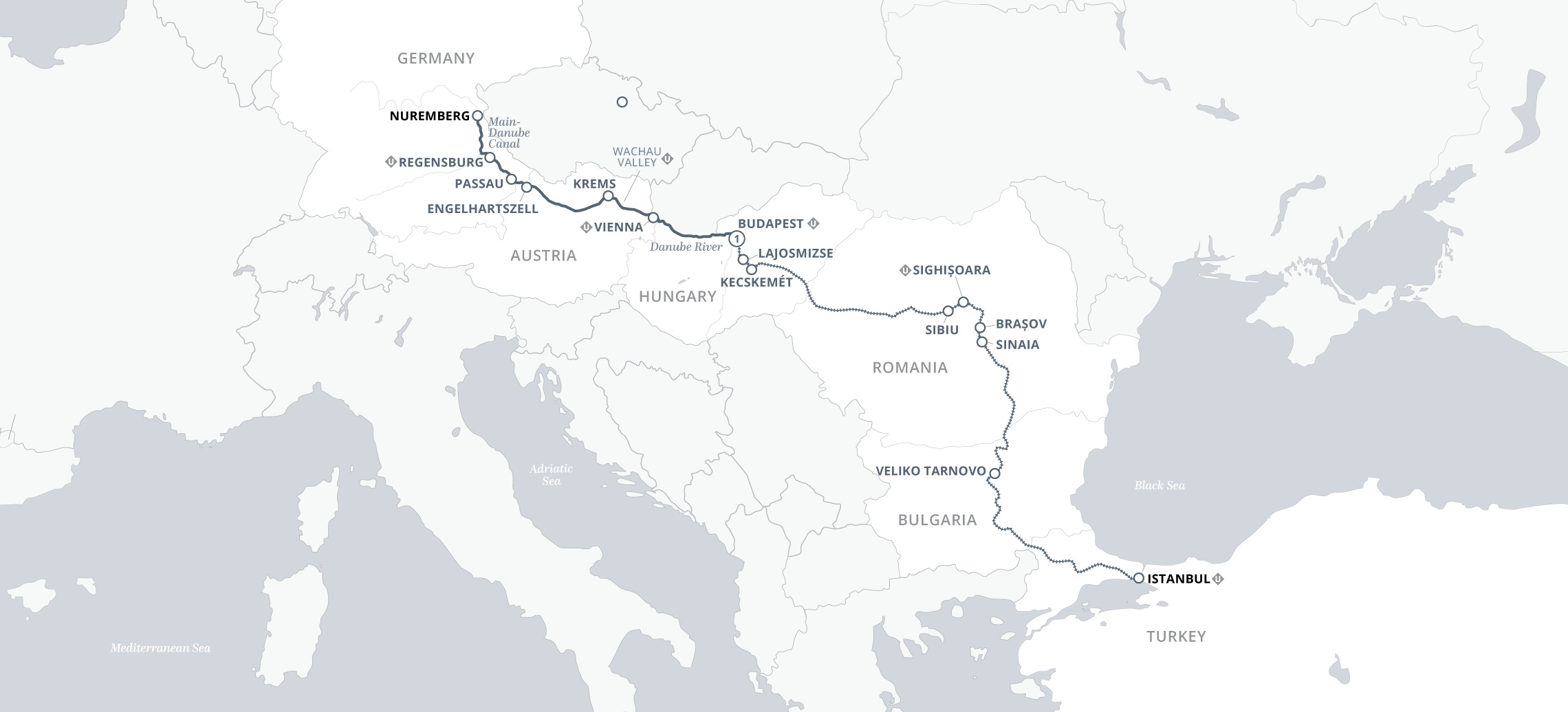 Cruise & Rail: Delightful Danube & the Castles of Transylvania Map