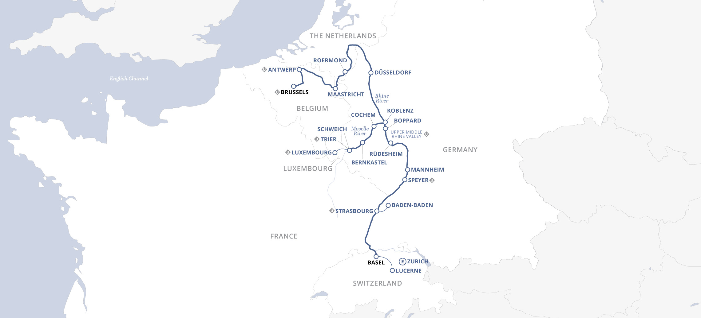 Rhine, Moselle & Belgium Grand Discovery (2027) Itinerary Map
